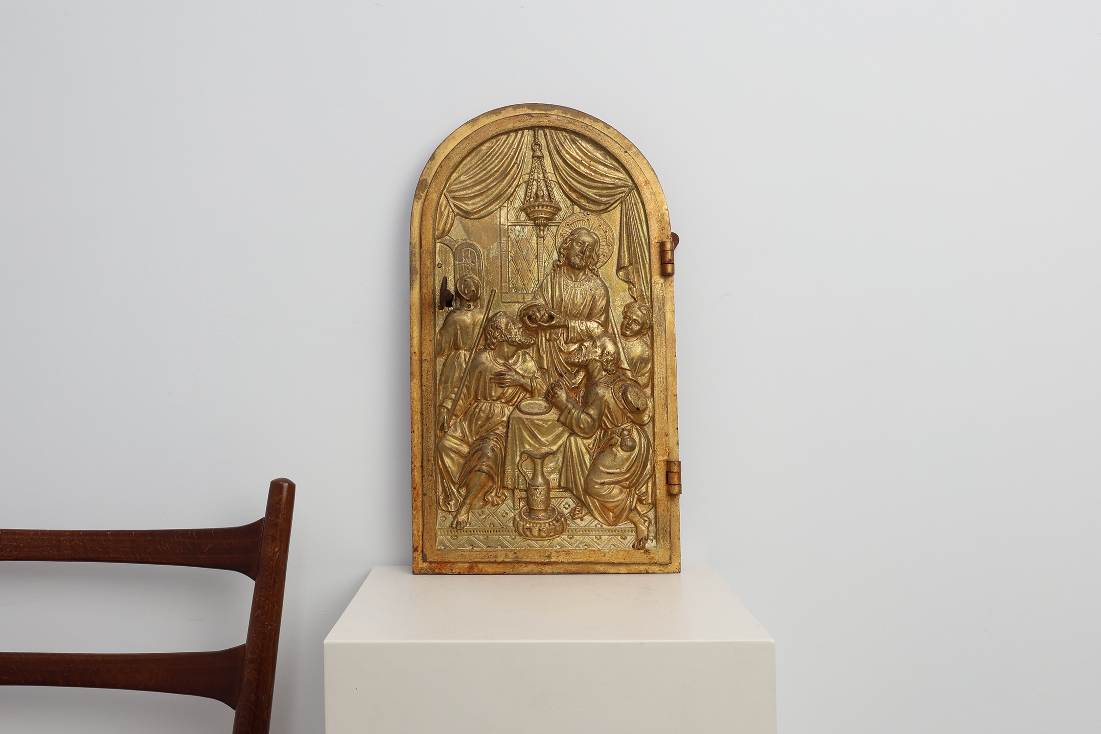 Neo‑Gothic Tabernacle Door with Gilded Bronze Last Supper Plaque, France ca. 1880thumbnail